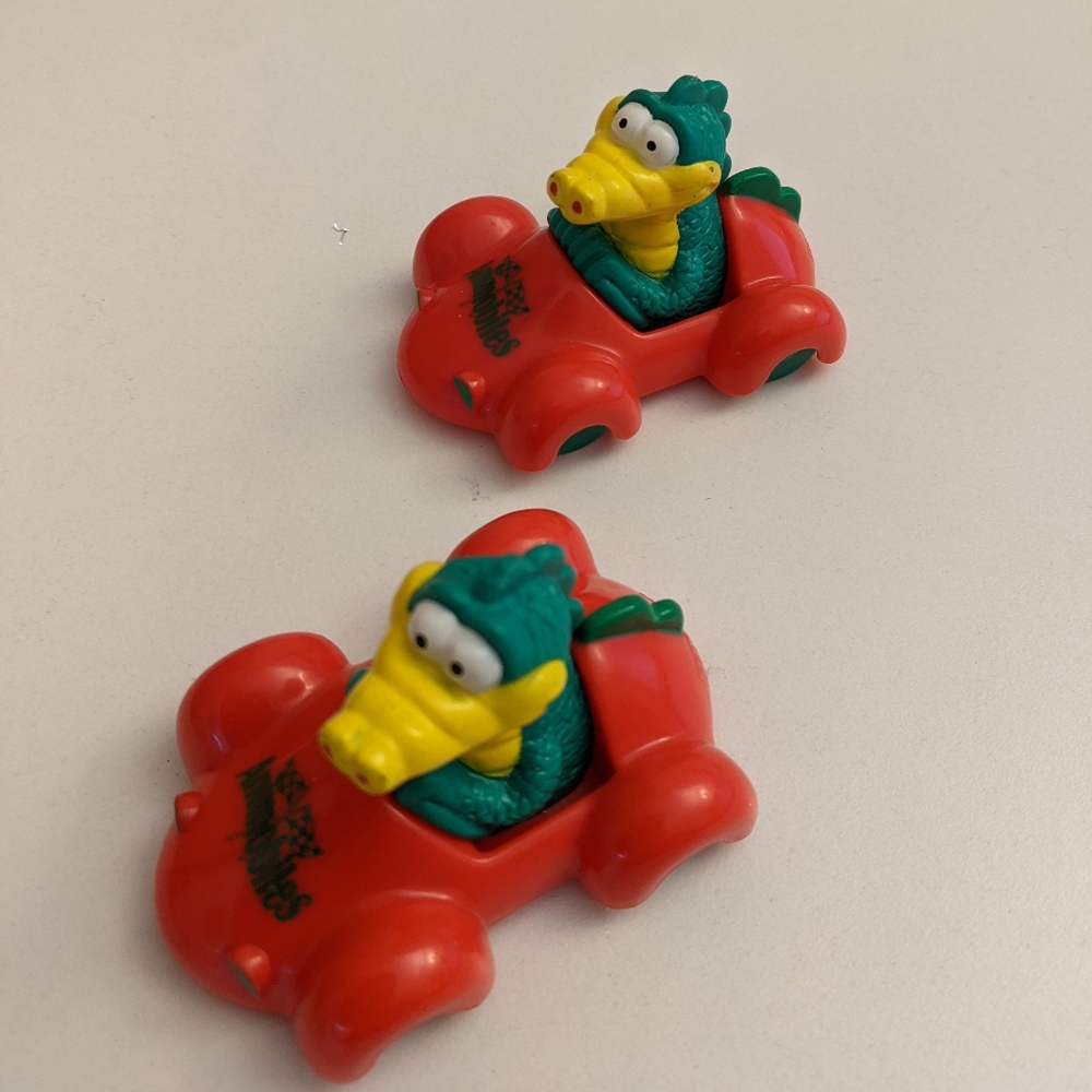 Vintage Hardee's Animobiles Toys 1996 Collectible Pair of Croc driving red cars